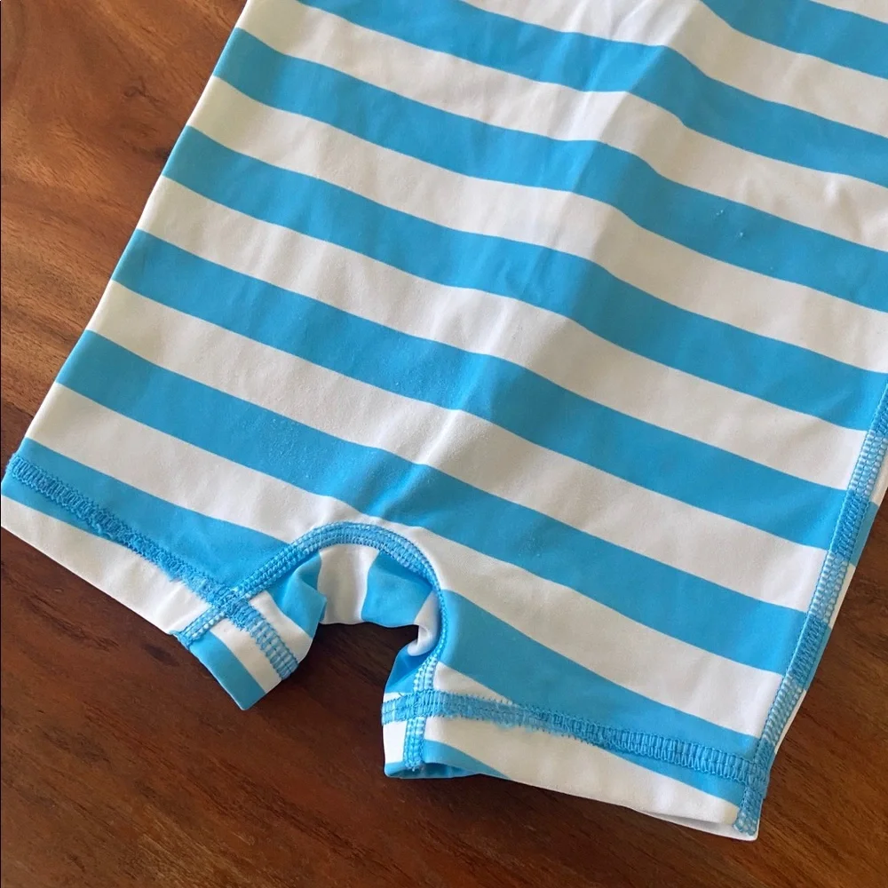 Hanna Andersson Blue and White Striped Kids Rash Guard One-Piece